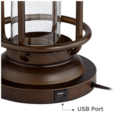 Bronze Industrial Table Lamp with Edison Bulb and USB Port