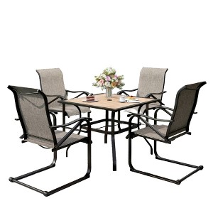 Patio Set with Steel Table with 1.57" Umbrella Hole & Metal Padded Sling C-Spring  Arm Chairs - Captiva Designs - 1 of 4