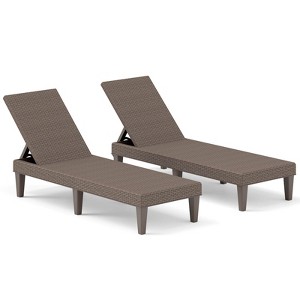 Costway 1/2 PCS Outdoor Chaise Lounger Chair 3-Position Reclining Chair with Waterproof Rattan Brown/Black - 1 of 4