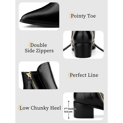 BLISSFUL STEP Women's Classic Low Heeled Pointy Toe Short Ankle Booties