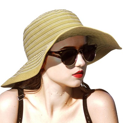 Womens Wide Brim Straw Embellished Floppy Hat, Stylish UV Sun Protection Beach Travel Hats - Tirrinia
