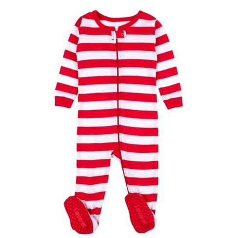 Leveret Footed Cotton Pajamas Christmas Striped Red And White 0-3