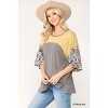 Slickblue Women's Knit and Floral Print Colorblock Top, Relaxed Fit Dolman Sleeve Tee, Citron Mix/Denim Mix, Size S-L - 2 of 4