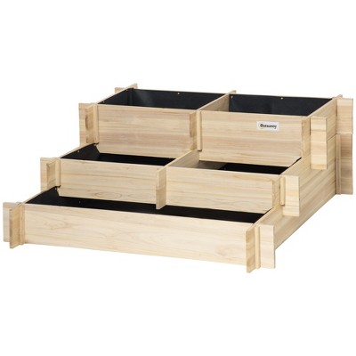 Natural Wood 3-Tier Raised Garden Bed with Draining Fabric