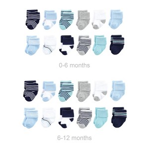 Luvable Friends Infant Boys Grow with Me Cotton Terry Socks, Mint Navy Stripes, 0-6 and 6-12 Months - 1 of 2