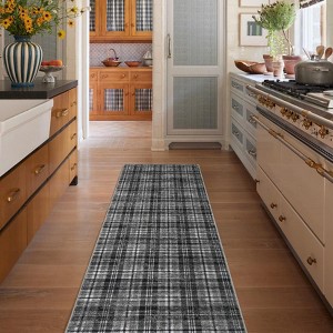 Modern Plaid Living Room Area Rug, Machine Washable Floor Carpet, Non-Slip Checkered Soft Rug, Low-Pile Non-Shedding Accent Rug, Indoor Foldable Rug - 1 of 4