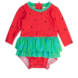 RuffleButts Baby Girls UPF50+ Long Sleeve Skirted One Piece Rash Guard - 1 of 4