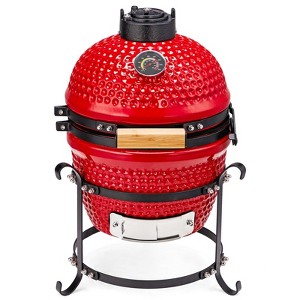 ROVSUN 13IN Red Spherical Ceramic Charcoal Grill with Inner Liner, Portable BBQ Smoker for Outdoor Cooking, Camping, and Backyard Grilling - 1 of 4
