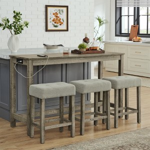 KWPZQEB 59-Inch Bar Table Set with 3 Padded Stools, Dining Table with Power Outlet, 4 Piece Bar Table and Chairs Set for Kitchen, Living Room - 1 of 4