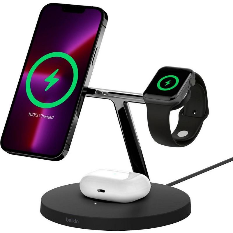 Belkin BOOSTCHARGE PRO 3-in-1 Wireless Charging Stand with MagSafe - Black (Certified Refurbished), 1 of 5