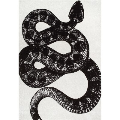 Serpent Charmer Black and White Synthetic Area Rug, 3' x 5'