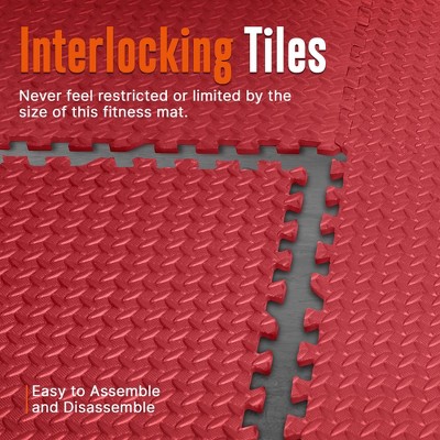 Red EVA Foam Interlocking Exercise Mat Set, 24x24 Inches, 25 Pieces