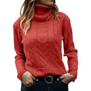 Imily Bela Women's High-Neck Solid Color Long-Sleeve Cable Knit Sweater Top - 1 of 3