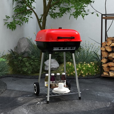 18" Red and Black Portable Charcoal Grill with Wheels