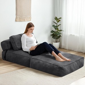 Hooseng Convertible Floor Couch Lazy Sofa, Corduroy Upholstered Folding Futon Sofa Bed With Adjustable Backrest, Foldable Lounge Mattress With Pillow - 1 of 4