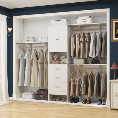 Aheaplus 20"-96" W Wooden Closet System with Doors and Drawers