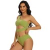 Women's 2025 Summer High Waisted Bikini Set One Shoulder Sleeveless Swimsuits 2 Piece Cutout Crop Top Beach Bathing Suit Solid Tummy Control Swimwear - 3 of 4