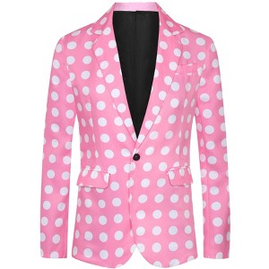 Lars Amadeus Men's Polka Dots Notch Lapel One Button Wedding Sports Coats - 1 of 4