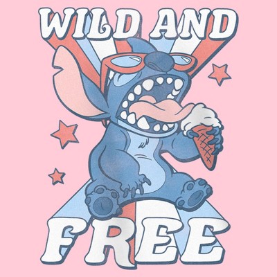 Lilo & Stitch Girl's Lilo & Stitch Fourth of July Wild and Free T-Shirt - Light Pink - Large — фото 2