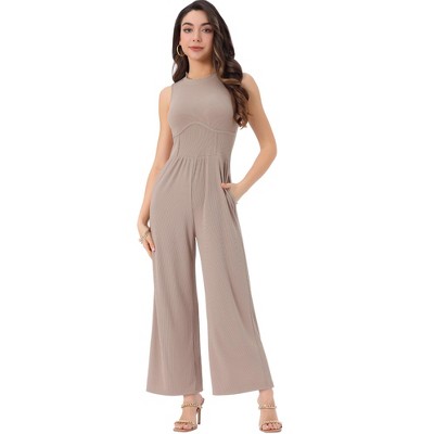 INSPIRE CHIC Women's Dressy Casual One Piece Outfits Sleeveless Crewneck Wide Leg Summer Jumpsuit