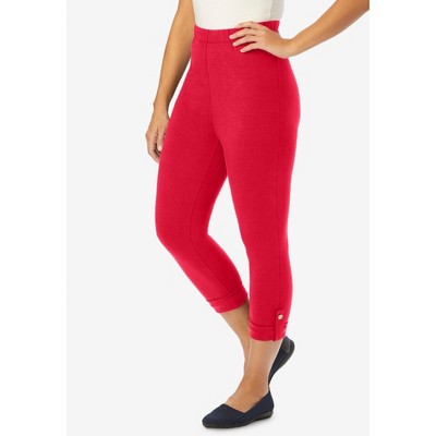 Jessica London Women's Plus Size Stretch Cotton Cuff-Button Capri Legging