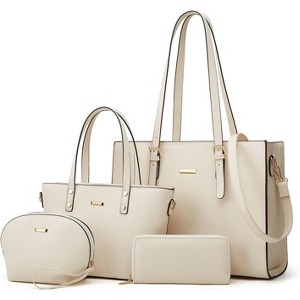 4Pcs Women Fashion Synthetic Leather Handbags Tote Bag Shoulder Bag Top Handle Satchel Purse Set - 1 of 4