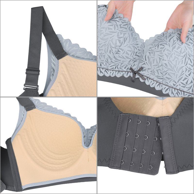 Agnes Orinda Women's Plus Full Coverage Lace Soft Cup U Back Adjustable Strap Wireless Bras, 4 of 4