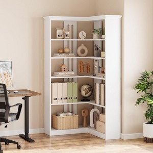 Jojoka 72" L-Shaped 5-Tier Corner Bookshelf, Wood Bookcase with Anti-Tip - 1 of 4