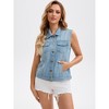 INSPIRE CHIC Women's Sleeveless Turndown Collar Button Down Chest Flap Pockets Washed Denim Vest - 2 of 4