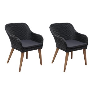 vidaXL Armchair Set of 2 Black PE Rattan Standard Removable Covers - 1 of 4