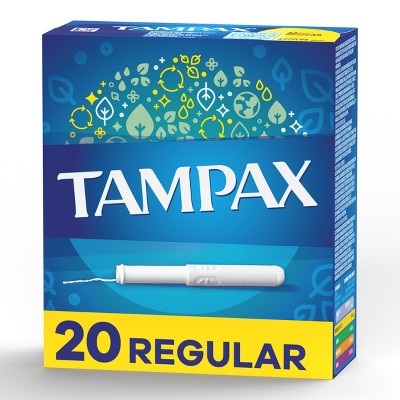 Tampax Cardboard Tampons Regular Absorbency, Anti-Slip Grip, LeakGuard Skirt, Unscented, 20 Count