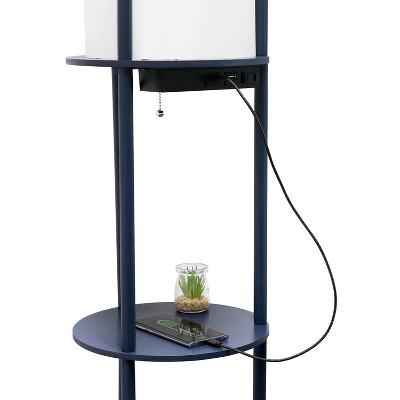 Navy Modern Shelf Etagere Floor Lamp with USB Charging Ports