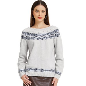 Allegra K Women's Winter Fall Long Sleeve Crew Neck Vintage Pullover Sweater Tops - 1 of 4