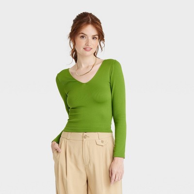 Shein Green Quarter Sleeve T-Shirt With Pearls Women's Size Small NEW -  beyond exchange