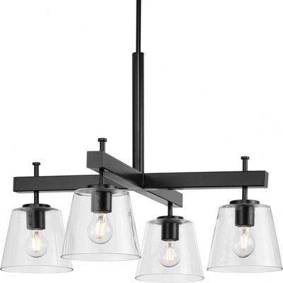 Progress Lighting Saffert 4-Light Chandelier, Matte Black, Clear Glass Shades