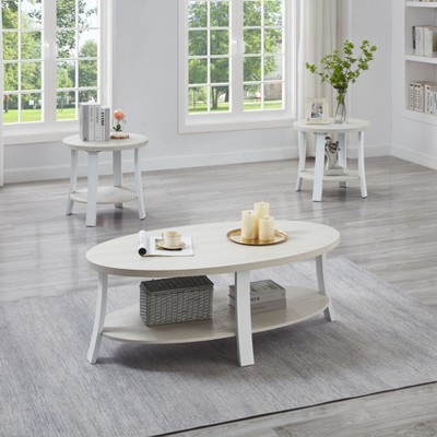 NicBex Contemporary Oval Wooden Coffee Table with Storage Shelf,Double-Layer Tea Table,Living Room Furniture