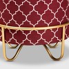 Candice Quatrefoil Velvet Upholstered Metal Ottoman Red - Baxton Studio: Gold Frame, Footstool, No Storage - 4 of 4