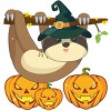 Boy's Design By Humans Funny Witch Sloth With Jack O Lantern Halloween T-Shirt By thebeardstudio T-Shirt - 2 of 3