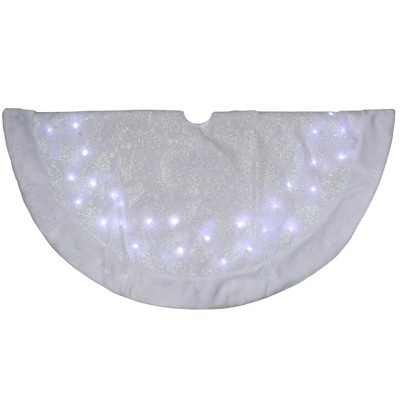 Northlight 48" LED White Iridescent Snowflake Christmas Tree Skirt with Faux Fur Trim