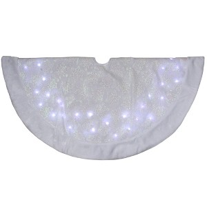 Northlight 48" LED White Iridescent Snowflake Christmas Tree Skirt with Faux Fur Trim - 1 of 3