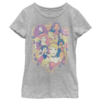 Girl's Disney Collage Emblem T-shirt - Athletic Heather - Small : Target