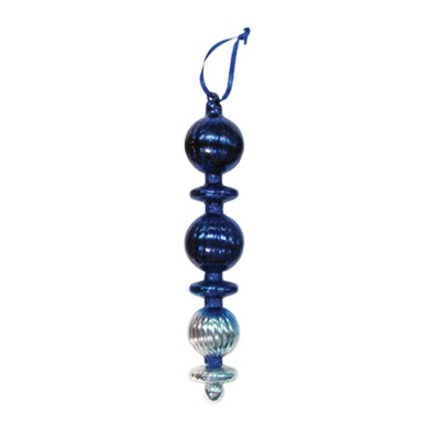 Christmas by Krebs Set of 2 Blue Ripple Christmas Ball and Disc Glass Finial Ornaments 8.75-Inch (222mm)