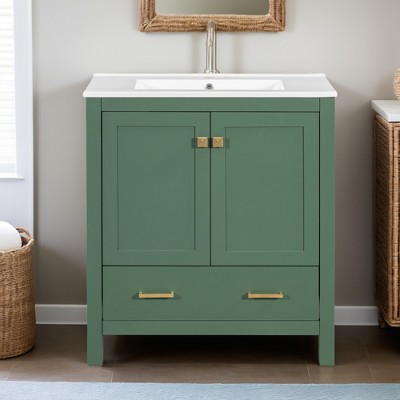 30" Bathroom Vanity with Single Sink, Bathroom Storage Cabinet with 2 Doors and a Drawer, Soft Closing - Leovsnove