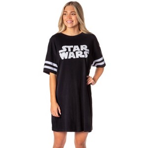 Star Wars Womens' Movie Film Title Logo Nightgown Sleep Pajama Shirt Black - 1 of 4