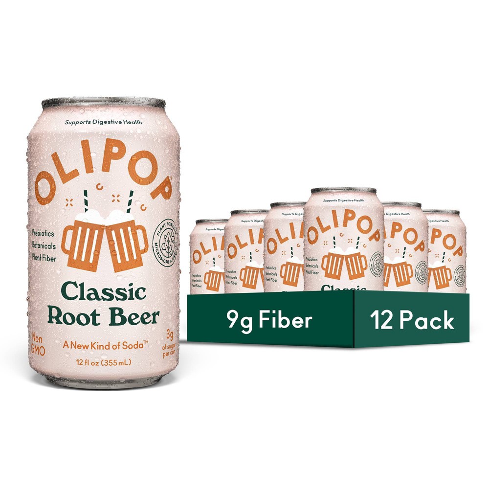 OLIPOP 9g Fiber Prebiotic Soda Classic Root Beer - 12pk/ 12 fl oz Cans