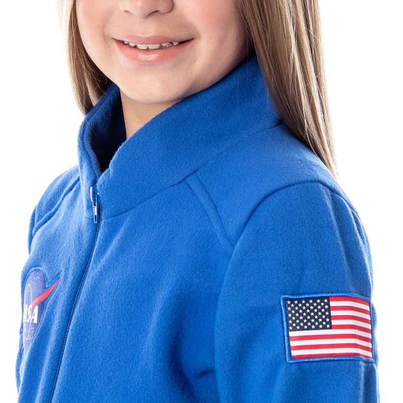 NASA Girls' Meatball Space Suit Astronaut Costume One Piece Pajama Union Suit Blue, 4 of 7