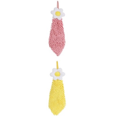 REGALWOVEN Chenille Soft Absorbent Flower Hanging Hand Towels for Bathroom 2 Pcs