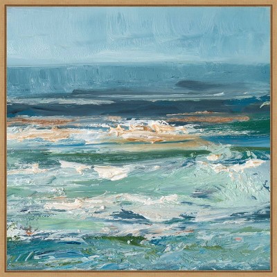 Pacific Whitecaps II Coastal Abstract Canvas Wall Art with Maple Frame