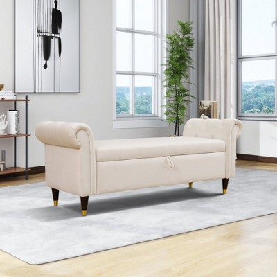 DOMETOUR Fluffy Fabric Bedroom Storage Bench - Cozy Upholstered Seat with Hidden Compartment