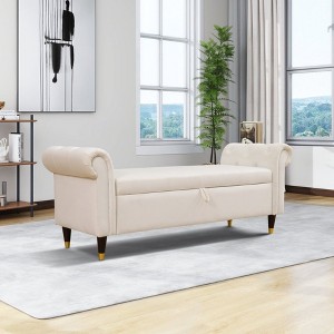 DOMETOUR Fluffy Fabric Bedroom Storage Bench - Cozy Upholstered Seat with Hidden Compartment - 1 of 4